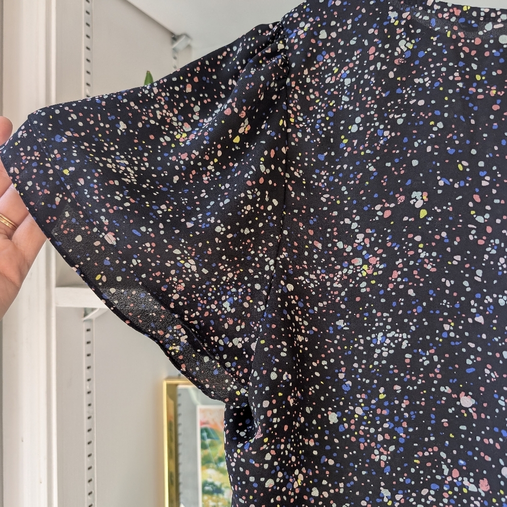 Women's Speckled Shirt Black Blue Pink Size Small to Medium Indie Artsy - Picture 3 of 4